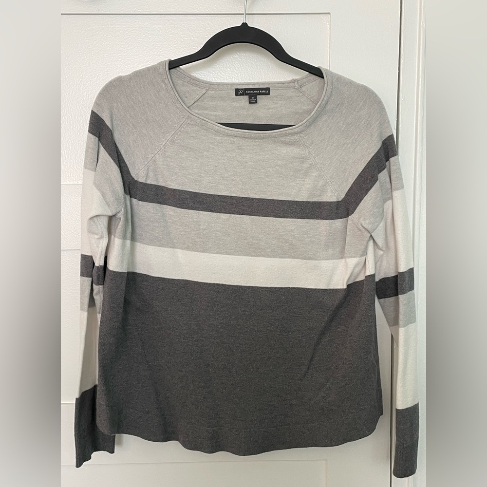 Adrianna Papell Gray Colorblock Striped Sweater Soft Knit Long Sleeve Size M